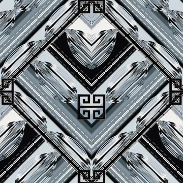 Modern geometric meander seamless pattern. Vector grunge black white greek ke Stock Illustration