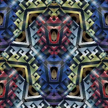 Modern geometric meander seamless pattern. Colorful vector abstract backgroun Illustrazione stock