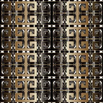 Modern geometric  meander seamless pattern with gold greek key, Illustrazione stock