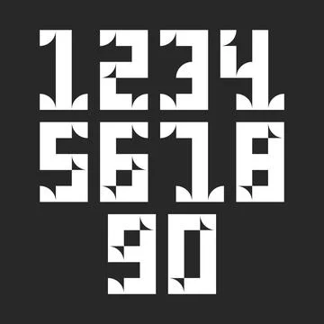 Modern geometric numeral set with bold white digits from 0 to 9 on a dark b.. Stock Illustration