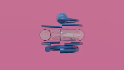Modern geometric object composition in abstract 3D space, realistic render Stock Footage 339634480