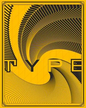 Modern Geometric Optical Illusion Poster Yellow Black Perspective Design イラスト素材