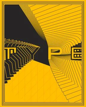 Modern Geometric Optical Illusion Poster Yellow Black Perspective Design イラスト素材