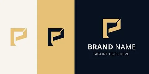 Modern geometric PR monogram in gold black navy and cream Minimalist brand .. Stock Illustration