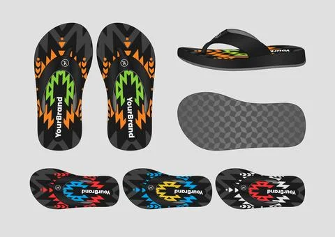 Modern Geometric Sandal Tech Pack Vector Set With Colorful Variations Illustrazione stock