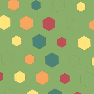 Modern Geometric Seamless Pattern with Colorful Hexagons on Muted Green Illustrazione stock