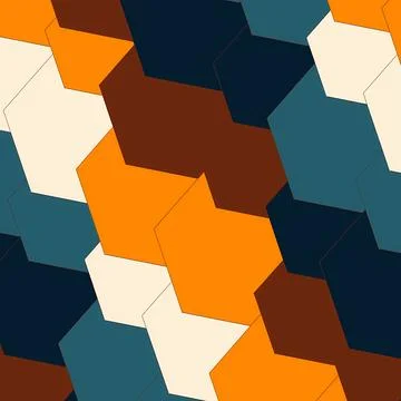 Modern Geometric Seamless Pattern of Interlocking Hexagons in Retro Orange Teal 스톡 일러스트