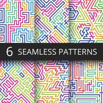 Modern geometric seamless vector patterns with color line shapes. Retro イラスト素材