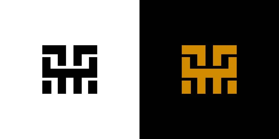 Modern Geometric TH Logo Design With Two Tones Black and Gold Stock Illustration