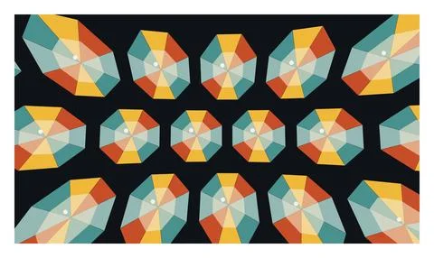 Modern geometric umbrella pattern on dark background with vibrant teal and .. 스톡 일러스트