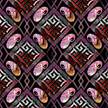 Modern geometric vector seamless pattern. Floral background wallpaper with vi Stock Illustration