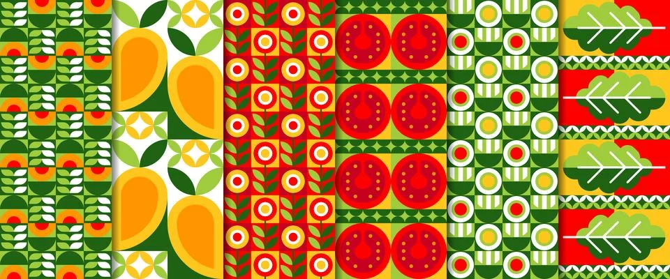 Modern geometric vegetables seamless patterns Stock Illustration