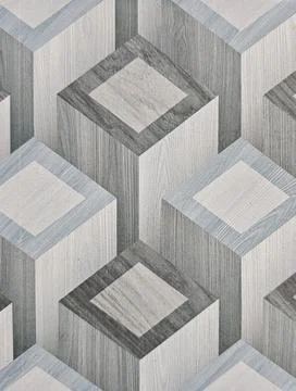 Modern Geometric Wood Pattern Texture Background With 3D Cube Design Stock Photos