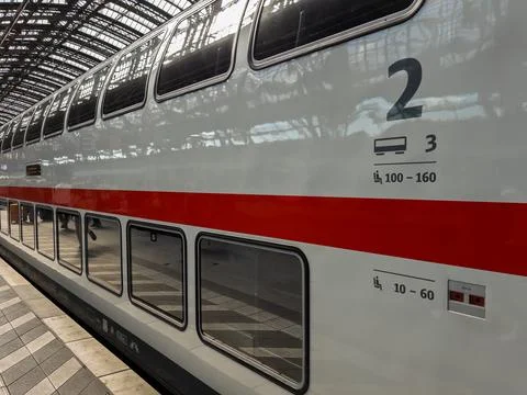 Modern German Double-Decker Train Exterior at Station 写真素材