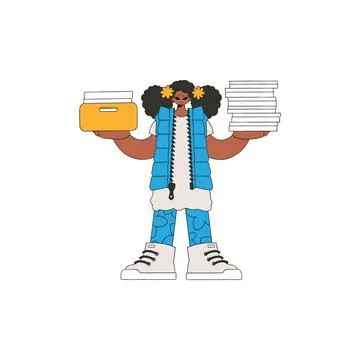 A modern girl holds a stack of documents in her hands. Stock Illustration