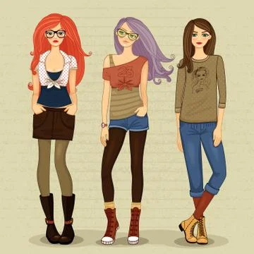 Modern girls Illustrazione stock
