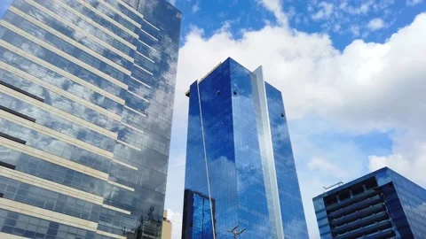 Modern Glass Buildings with clouds reflection.  São Paulo, Brazil Video stock 224553940