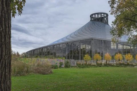 Modern glass conservatory building The Leaf at Assiniboine Park in Winnipeg Stock Photos