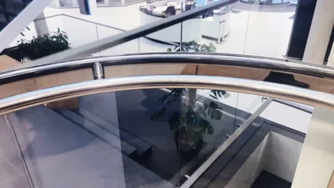 Modern glass elevator inside contemporary corporate office building Stock Footage 225087032