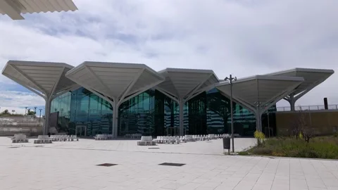 Modern glass facade architecture in Madrid Stock Footage 334736670