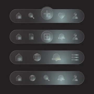 Modern Glassmorphism Mobile UI Bottom Navigation Bar Vector Stock Illustration
