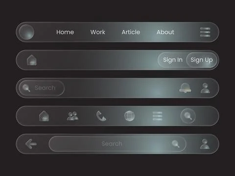 Modern Glassmorphism Top Navigation Bar UI Vector Template Stock Illustration