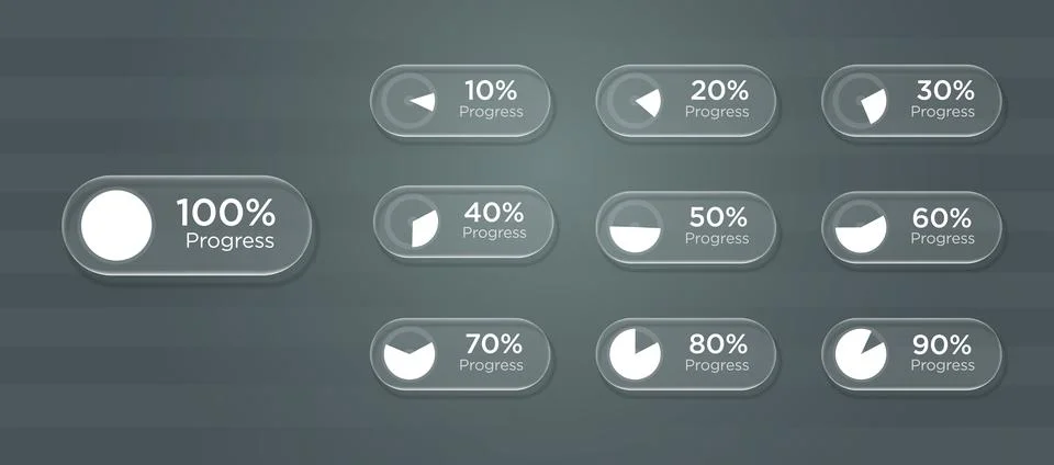 Modern Glassmorphism UI Control Panel with Rounded Buttons with percentage Stock Illustration