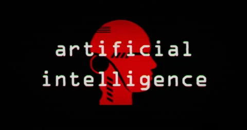 Modern glitch transition with artificial intelligence head text 스톡 동영상 121993036