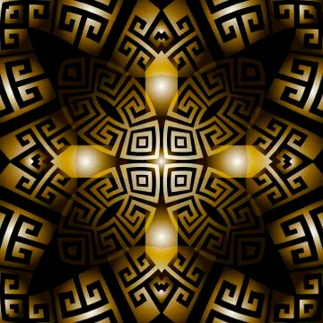 Modern glowing 3d greek vector seamless pattern. Abstract shiny geometric bac Stock Illustration