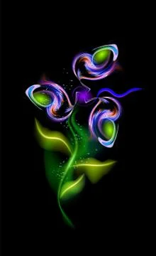 Modern glowing blue flower. Colorful ornamental floral element in black Stock Illustration