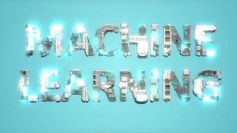 Modern glowing cybernetic text MACHINE LEARNING on blue background 스톡 일러스트