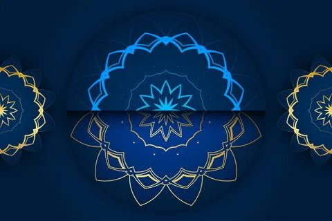 Modern Glowing Mandala Pattern With Symmetrical Blue And Gold Motifs 스톡 일러스트