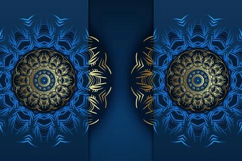 Modern Glowing Mandala Pattern With Symmetrical Blue And Gold Motifs Stock-Illustration