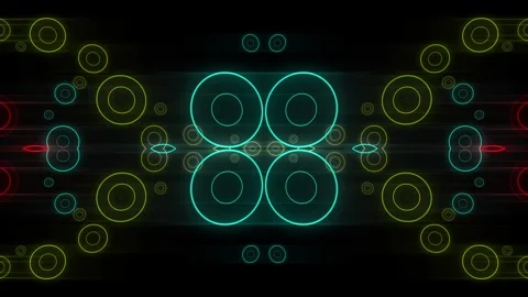 Modern glowing neon lines in circle shapes moving in black background. Speakers  Stock Footage 247141864