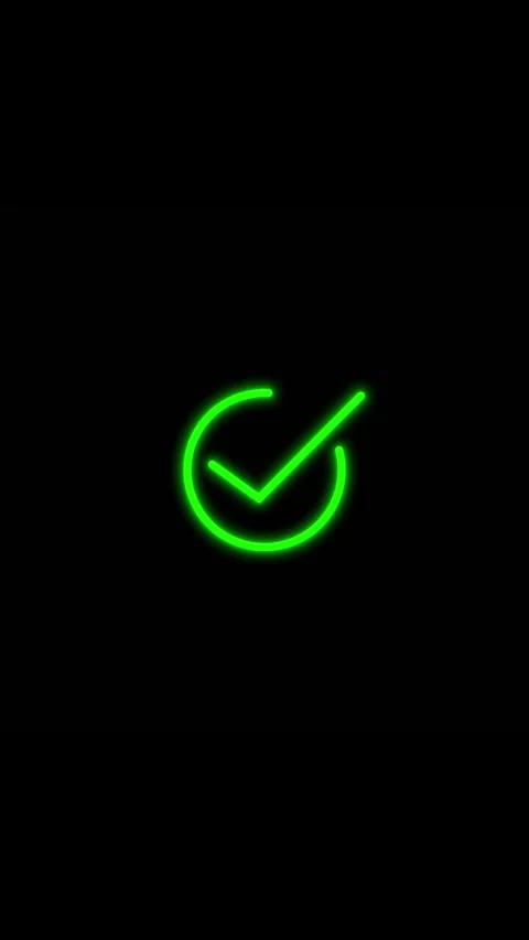 Modern glowing verification icon animation featuring bright green check symbol f Stock Footage 340479181