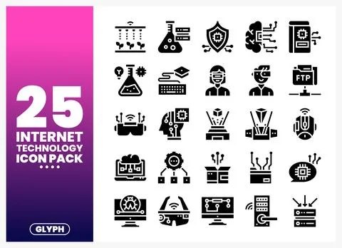 Modern glyph icons for internet technology and digital concepts Ilustração Stock