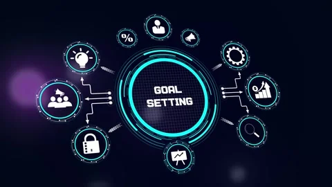 Modern goal setting hud animation showing milestone icons for business perf.. Stock Footage 331371926