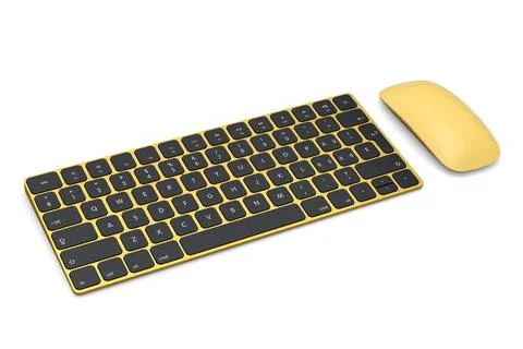 Modern gold aluminum computer keyboard and mouse isolated on white background Stock Illustration
