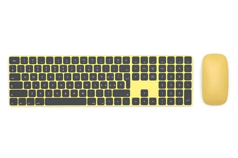Modern gold aluminum computer keyboard and mouse isolated on white background Stock Illustration