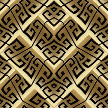Modern gold vector meander seamless pattern. Abstract striped greek key backg Stock Illustration