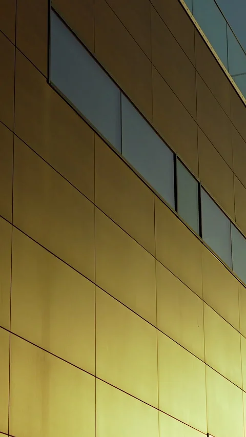 Modern Golden Architecture Facade With Reflective Glass Windows Stock Footage 331575074