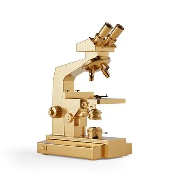 Modern Golden Laboratory Microscope. 3d Rendering 스톡 일러스트