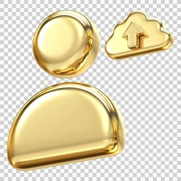 Modern golden user icon with cloud upload symbol for data synchronization a.. Illustrazione stock