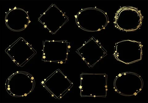 Modern golds frames in a minimalistic style with elements of hearts, stars Illustrazione stock