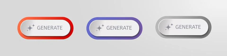 Modern Gradient Buttons for AI Generate Functionality with 3D Design and Stock Illustration