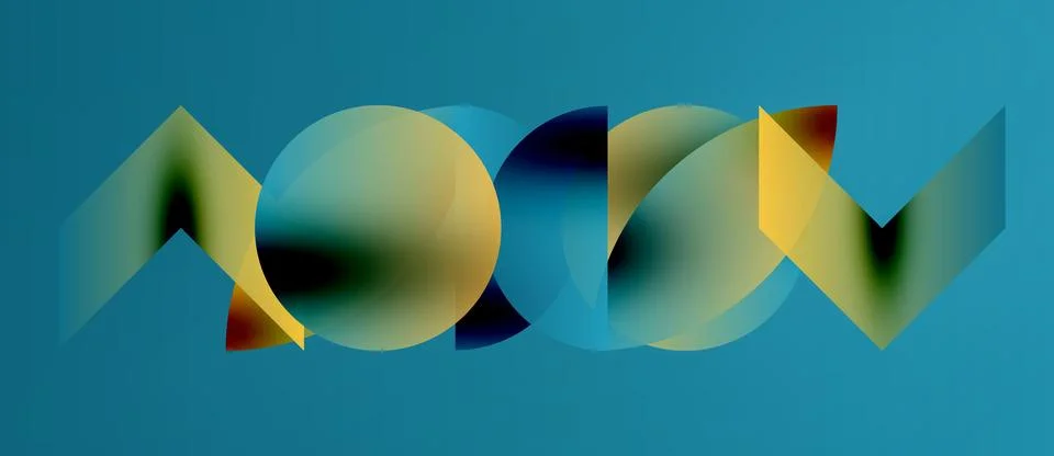 Modern gradient circles and triangles in blue, panoramic vector background Stock Illustration