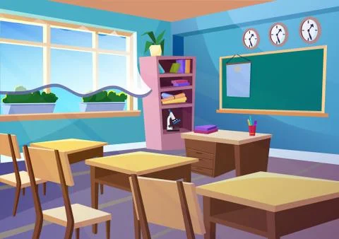 Modern gradient flat vector illustration of cartoon empty school classroom Stock Illustration