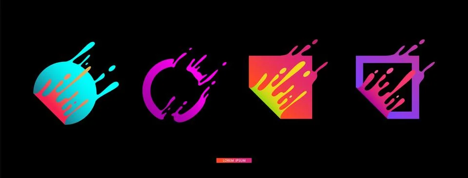Modern gradient geometric shape set with colorful paint splatter motion Illustrazione stock