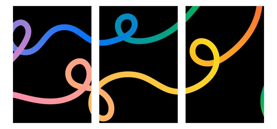 Modern gradient line poster. Abstract wavy ribbon swirls and spiral doodles.. Stock Illustration