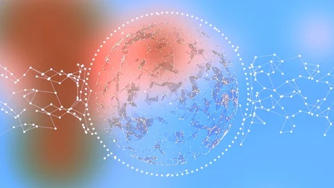 Modern gradient pink and cyan defocused background with polygonal sphere in Stock Footage 124322597
